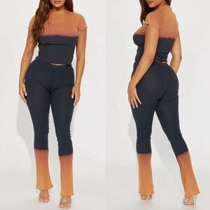 Fashion Nova Orange/Navy Blue Ombré Pant Set